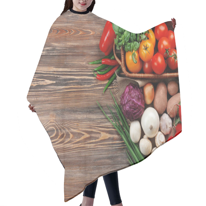 Personality  Fresh Vegetables On Wooden Table Hair Cutting Cape