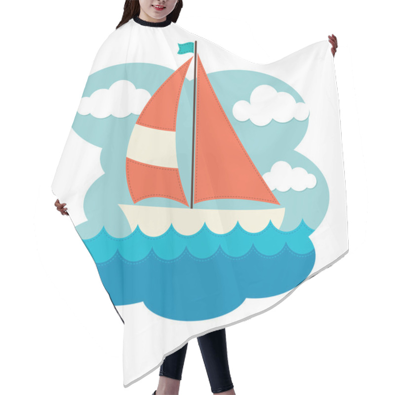 Personality  Sailing Boat On Waves Hair Cutting Cape