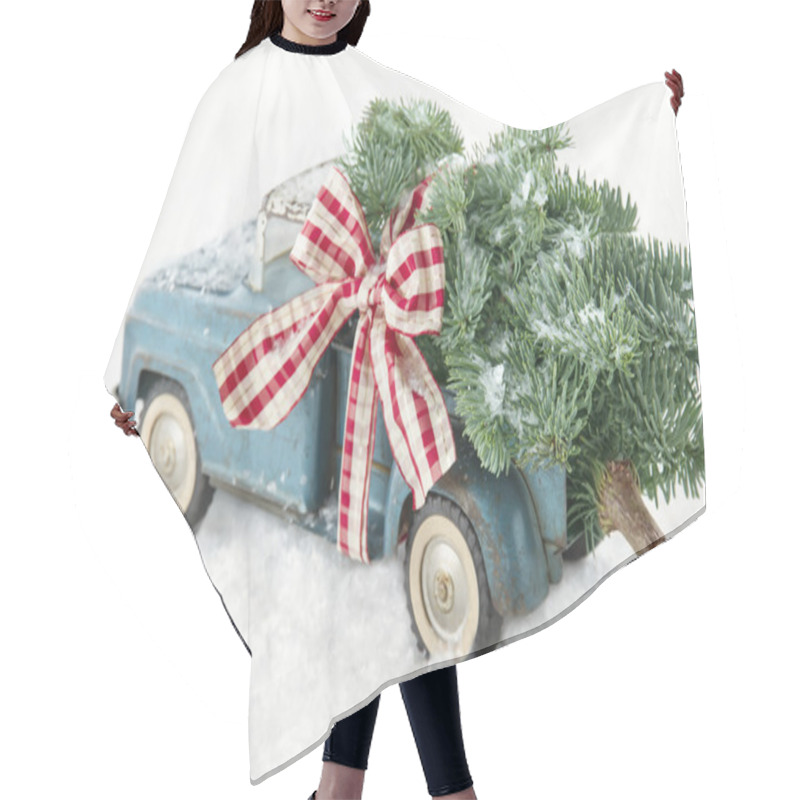 Personality  Blue Toy Truck Carrying A Christmas Tree Hair Cutting Cape