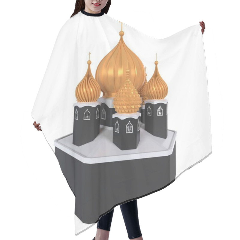 Personality  A Decorative Model Of A Church Featuring Golden Domes And Dark Towers. Hair Cutting Cape