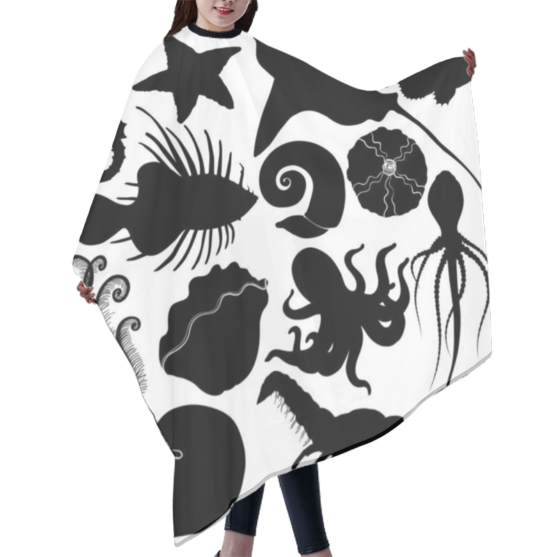 Personality  Silhouette Set With Marine Life Organisms. Hair Cutting Cape