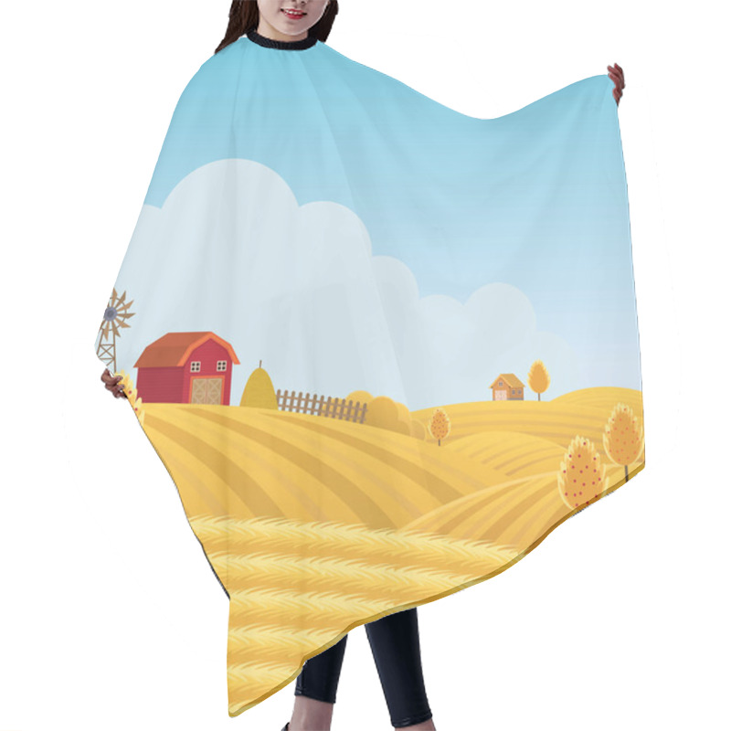 Personality  Farm On Hill With Yellow Or Gold Field Background, Agriculture, Cultivate, Countryside, Field, Rural Hair Cutting Cape