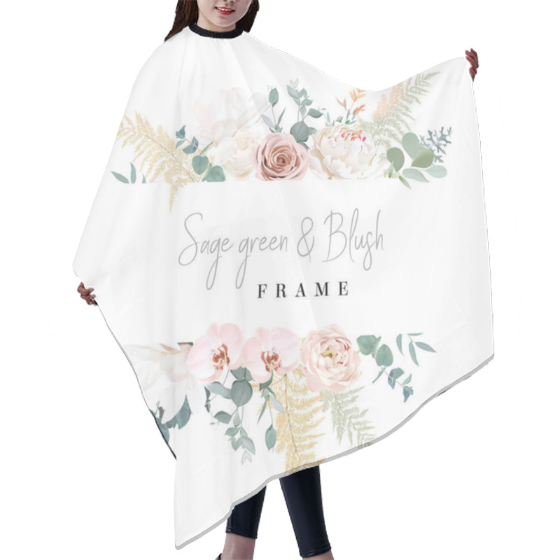 Personality  Silver Sage And Blush Pink Flowers Vector Design Frame Hair Cutting Cape