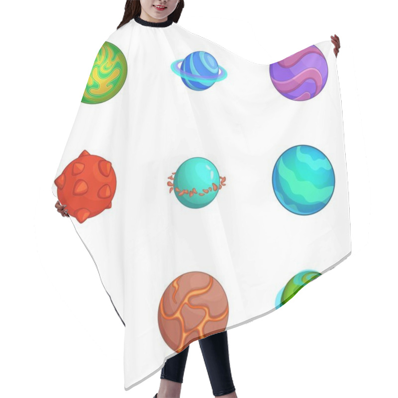 Personality  Fantastic Planets Icons Set, Cartoon Style Hair Cutting Cape