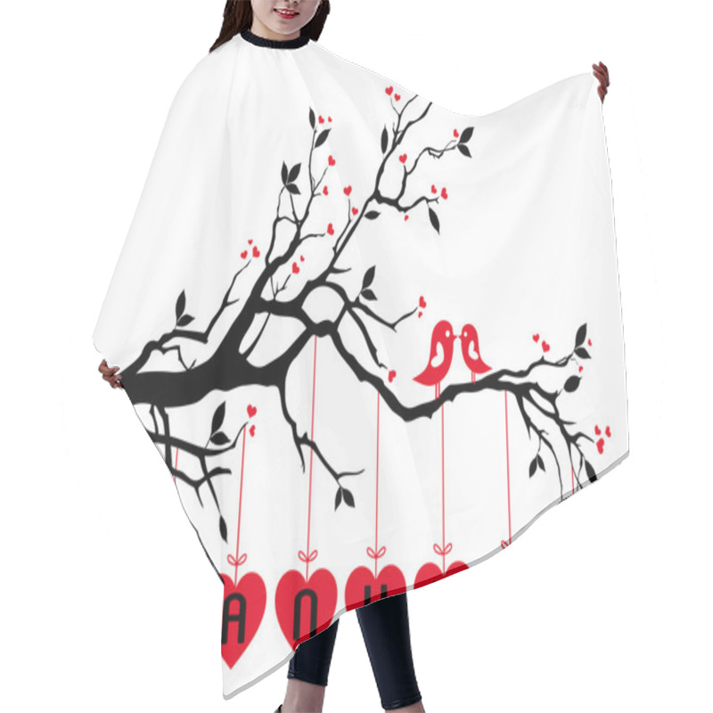 Personality  Birds On Tree With Red Hearts, Vector Hair Cutting Cape