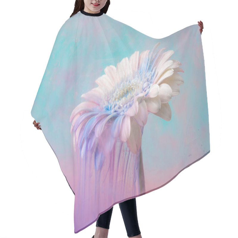 Personality  White Daisy Flower With Pastel Blue And Pink Ink, Creative Abstract Summer Bloom Concept  Hair Cutting Cape