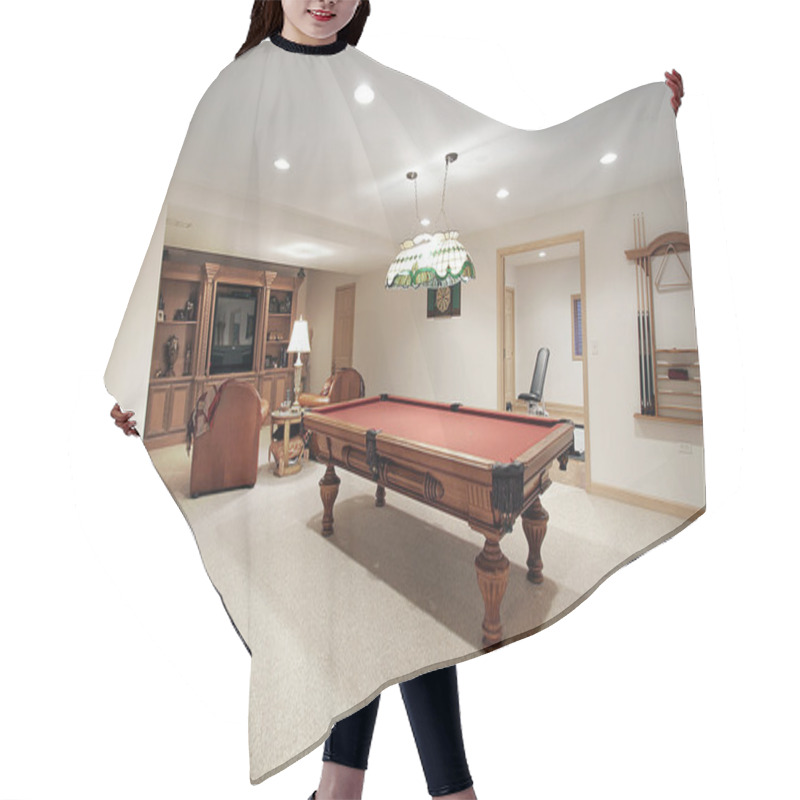 Personality  Basement Pool Table And Stained Glass Light Hair Cutting Cape