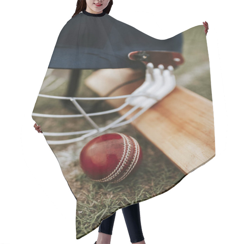 Personality  Cricket Equipments On Green Grass Hair Cutting Cape