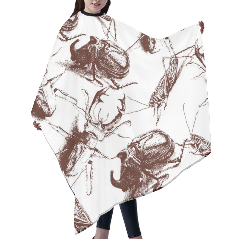 Personality  Seamless Pattern With Different  Bugs Hair Cutting Cape