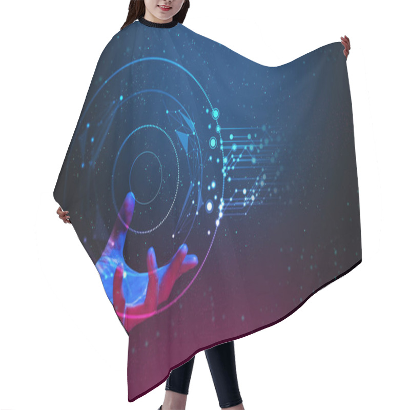 Personality  Ai Global Network Technology, Hologram With Light And Hand Of Human With Blue And Red Color Glow In Sci-fi Futuristic Concept, Particle With Digital Data Hair Cutting Cape