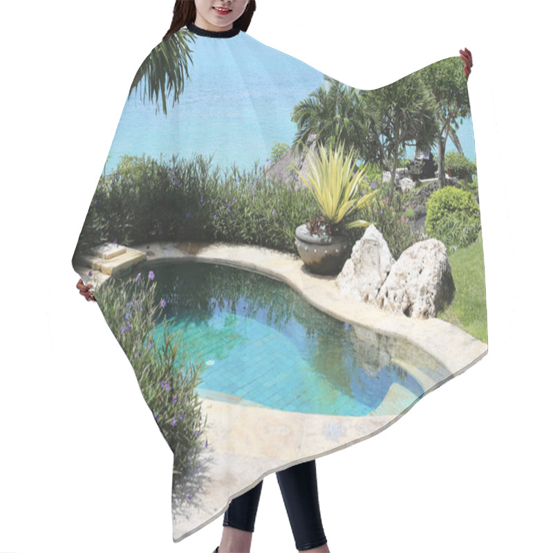 Personality  Beautiful Swimming Pool In The Garden Hair Cutting Cape