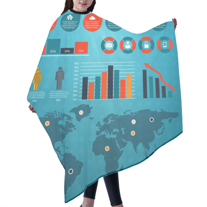 Personality  Retro Infographics Set. World Map And Information Graphics Hair Cutting Cape