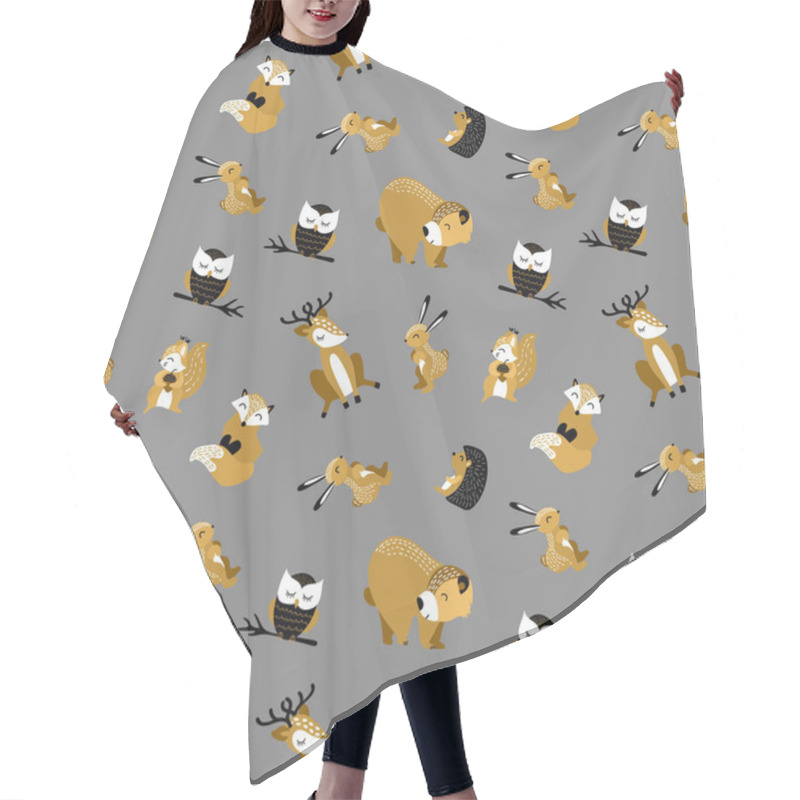 Personality  Pattern With Cute Cartoon Woodland Animals Hair Cutting Cape