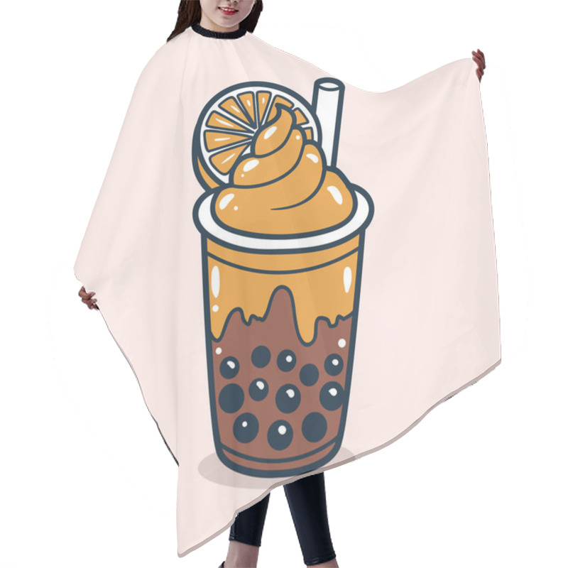 Personality  Bubble Tea Drink With Orange Toping Illustration Hair Cutting Cape