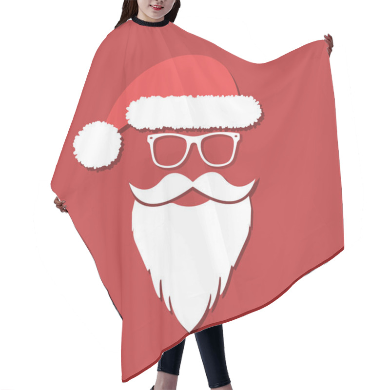 Personality  Santa Claus With Glasses In A Flat Style. Merry Christmas And Happy New Year. Hair Cutting Cape