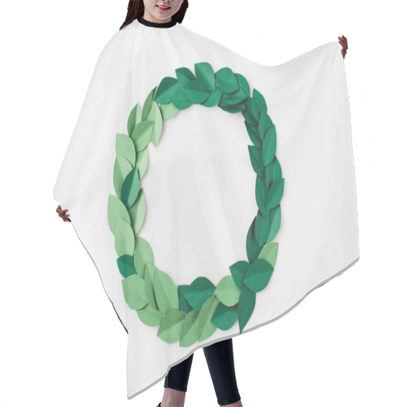 Personality  Round Frame Of Green Paper Leaves Hair Cutting Cape