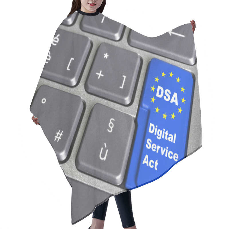 Personality  Digital Services Act (DSA) Concept: Enter Key On Computer Keyboard With Europe Flag, And The Text 