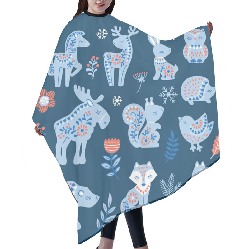 Personality  Illustration Of Pattern In Nordic Style Hygge. Vector Hand Drawn Animals In Scandinavian Style Hair Cutting Cape