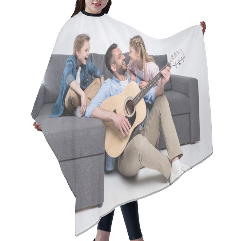 Personality  Happy Family Playing On Guitar Hair Cutting Cape