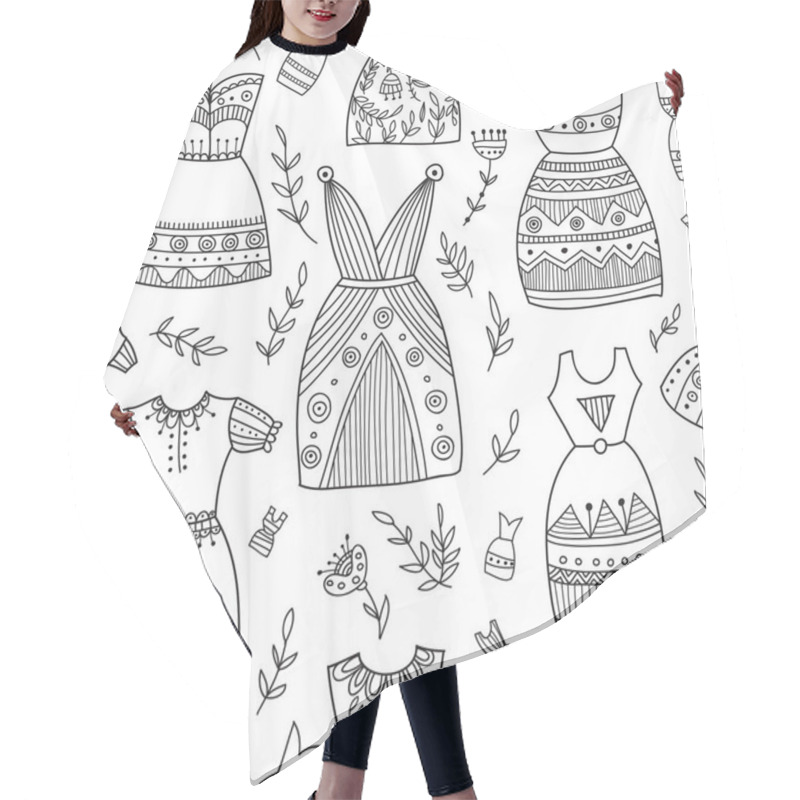 Personality  Boho Ethnic Style Dresses Seamless Pattern. Hair Cutting Cape