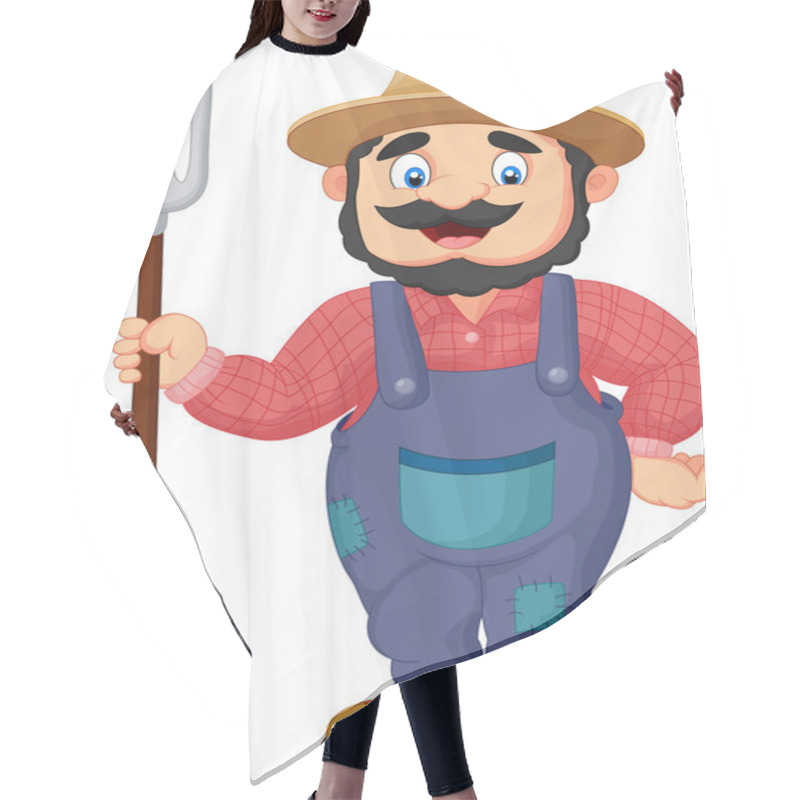 Personality  Cartoon Farmer Holding A Rake Hair Cutting Cape