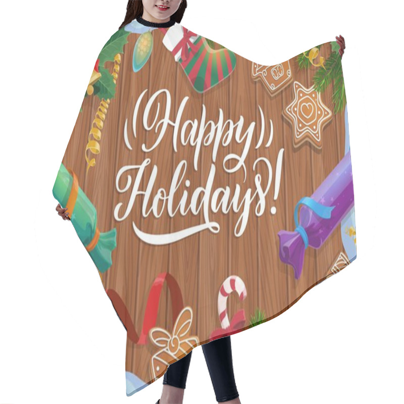 Personality  Christmas Gifts And Bell With Xmas Tree Wreath Hair Cutting Cape