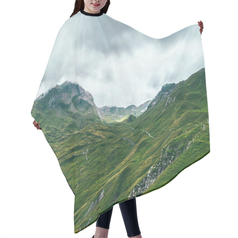 Personality  Summer Mountain Landscape With Green Grass And Mountain Peaks. Swiss Alps Hair Cutting Cape