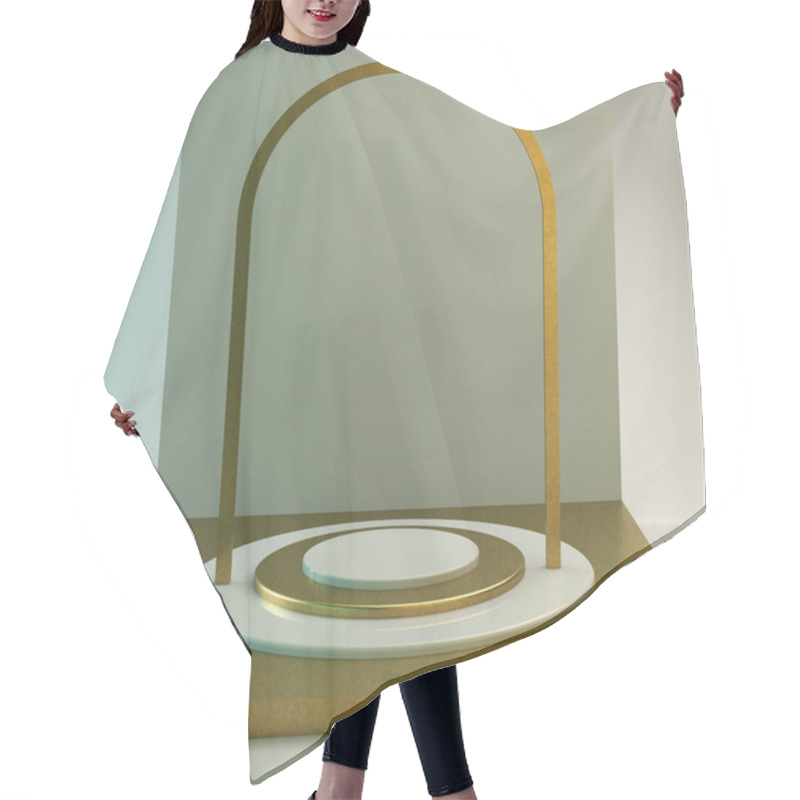 Personality  Scene With Geometric Simple Shapes. Golden Podium, Soft Light. 3d Illustration Hair Cutting Cape