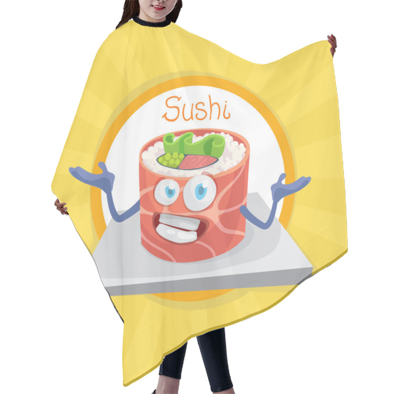 Personality  Mascot Cartoon Character Cheerful Sushi Roll Hair Cutting Cape