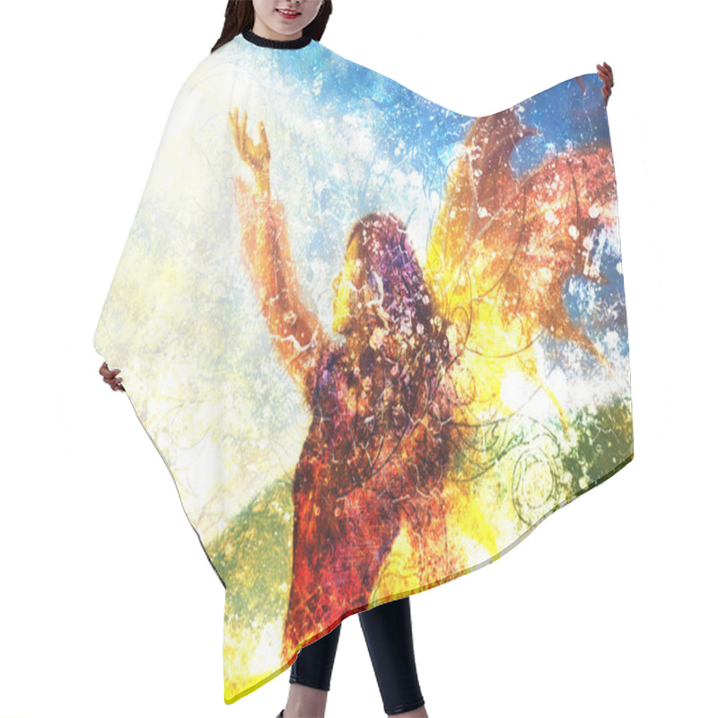 Personality  Painting Fairy Woman In A Historic Dress Standing In Rays Of Sunlight Amids A Wild Meadow. Hair Cutting Cape