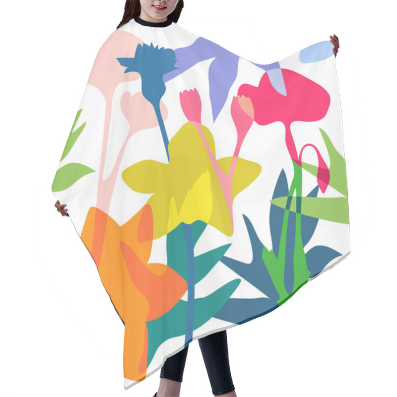 Personality  Seamless Vector Pattern With Leaves And Flowers. Hair Cutting Cape