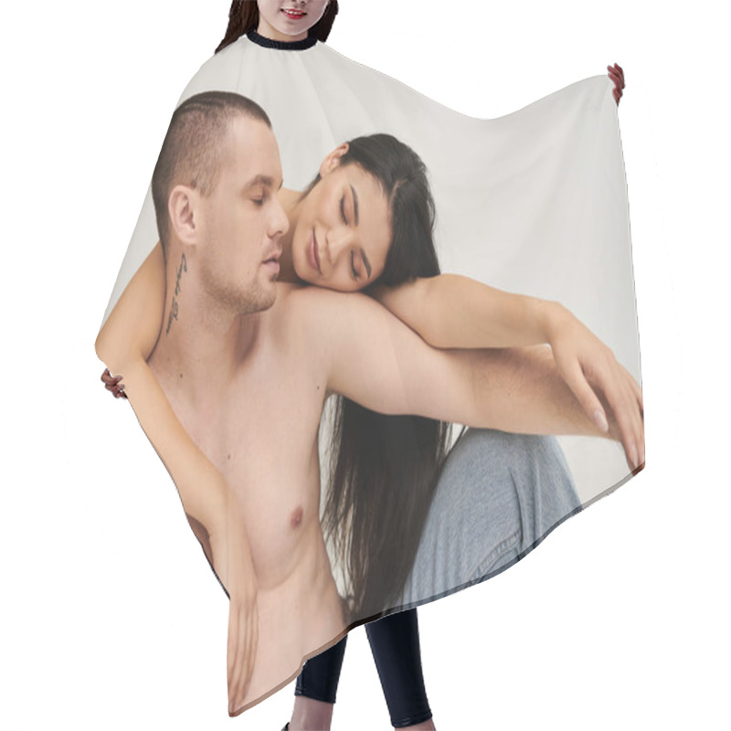 Personality  A Young Couple Expresses Deep Affection In A Cozy Studio, Capturing A Moment Of Romance. Hair Cutting Cape