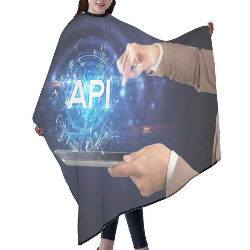 Personality  Close-up Of A Touchscreen With API Abbreviation, Modern Technology Concept Hair Cutting Cape