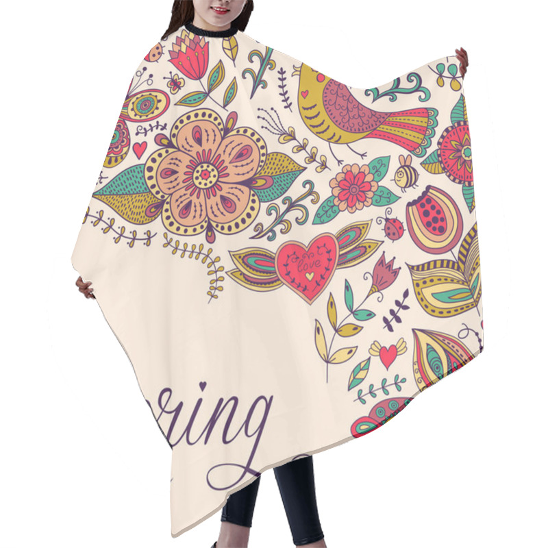 Personality  Spring Coming Card. Floral Background, Spring Theme, Greeting Ca Hair Cutting Cape