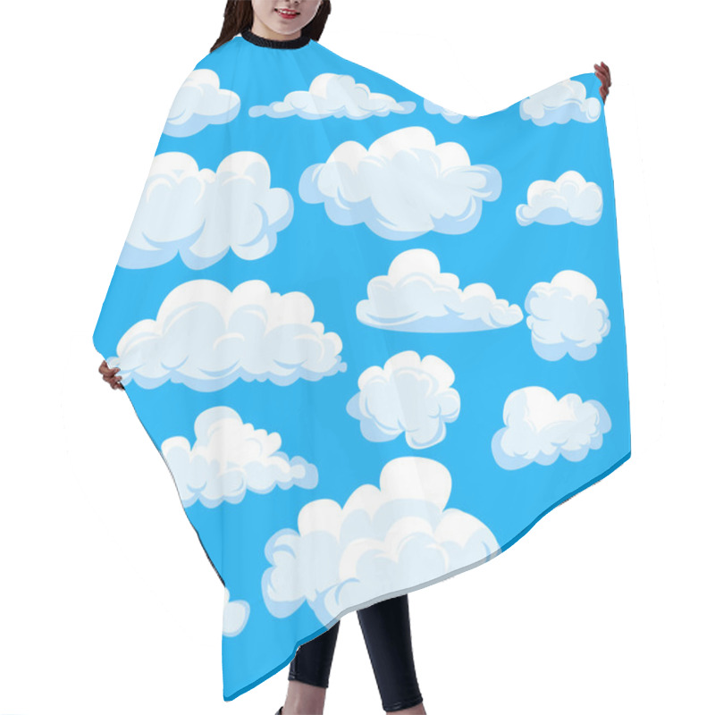 Personality  Set Of Different Cartoon Clouds Isolated On Blue Sky. Hair Cutting Cape