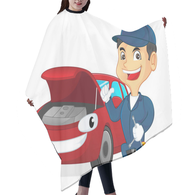 Personality  Mechanic Fixing Car And Holding Tools Hair Cutting Cape