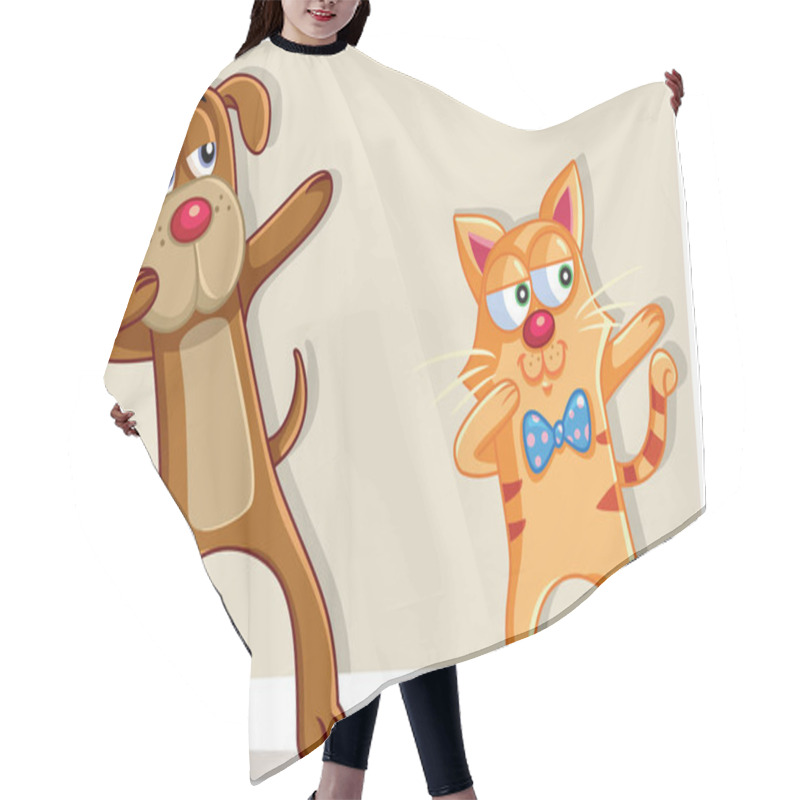 Personality  Funny Cat And Dog Dabbing Cartoon Vector  Hair Cutting Cape