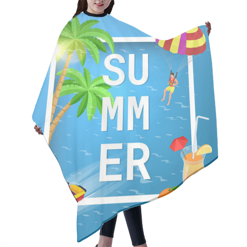 Personality  Summer Concept Of Sandy Beach. Idyllic Travel Background. Flat 3d Vector Isometric Illustration. Hair Cutting Cape