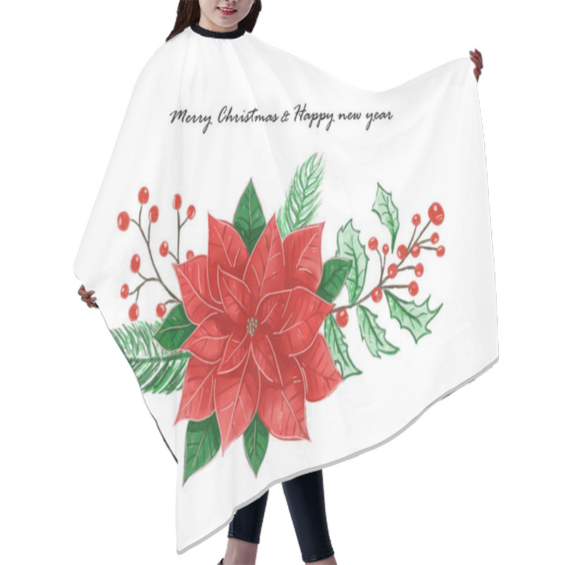 Personality  Merry Christmas And Happy New Year Festival With Poinsettia Flower Or Christmas Star And Christmas Plant Watercolor Background Vector  Hair Cutting Cape