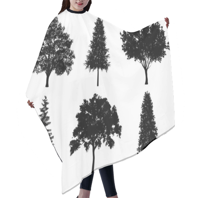 Personality  Beautiful Collection Tree Silhouettes And Cutting On A White Background With Clipping Path. Hair Cutting Cape