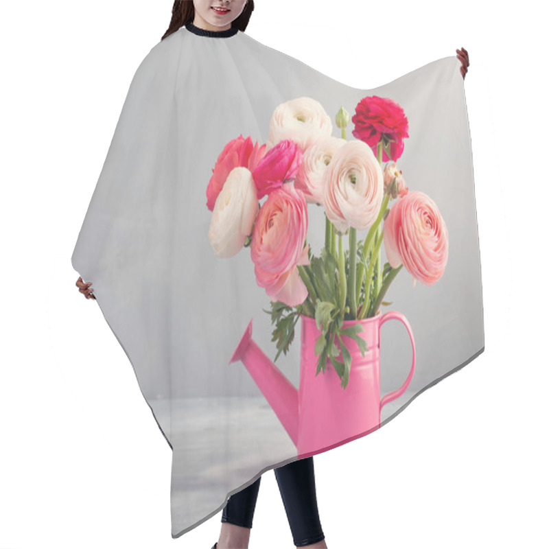 Personality  Bouquet Of Pink And White Ranunculus Flowers Hair Cutting Cape