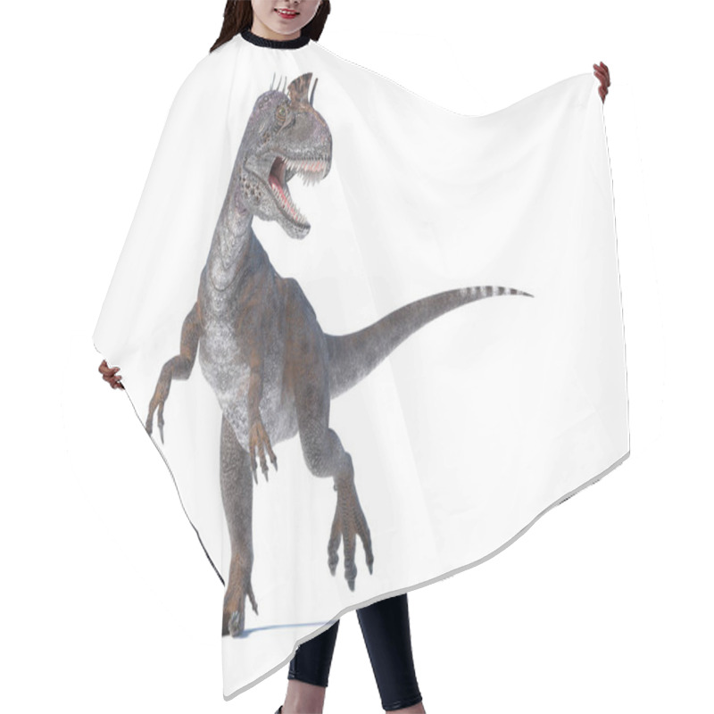 Personality  Cryolophosaurus Dinosaur Stands Upright On Two Legs With Its Mouth Open As If Roaring On White Background.  THIS IS A 3D RENDER ILLUSTRATIO Hair Cutting Cape