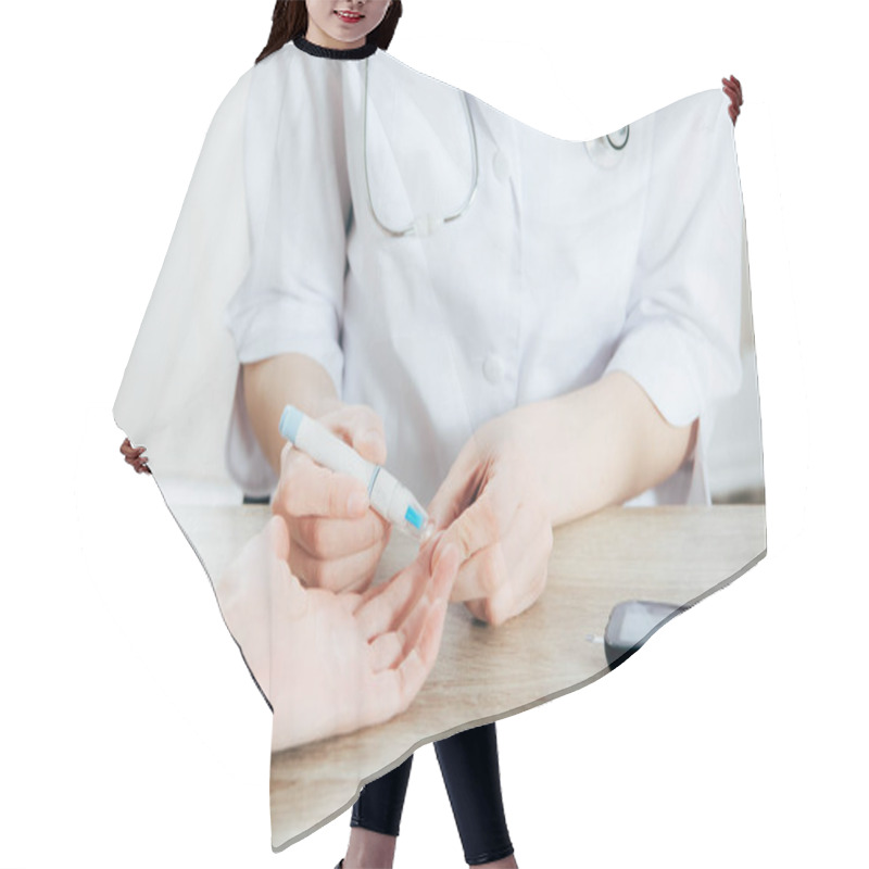 Personality  Cropped View Of Donor And Doctor Obtaining Blood Sample Hair Cutting Cape