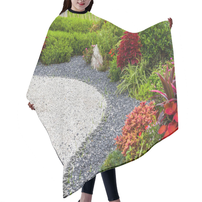 Personality  Walking Path And Zen-like White Pagoda Gravel Landscape In Japanese Garden Hair Cutting Cape