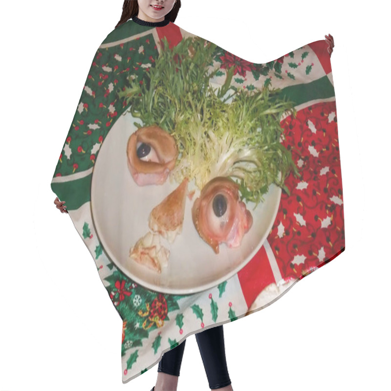 Personality  Funny Human Face Made Of Vegetables And Herbs Hair Cutting Cape