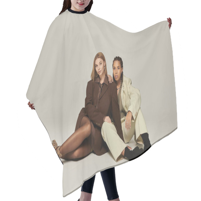 Personality  Two Young Women Showcase Autumn Trends, Embracing Each Others Warmth With Joy And Style. Hair Cutting Cape