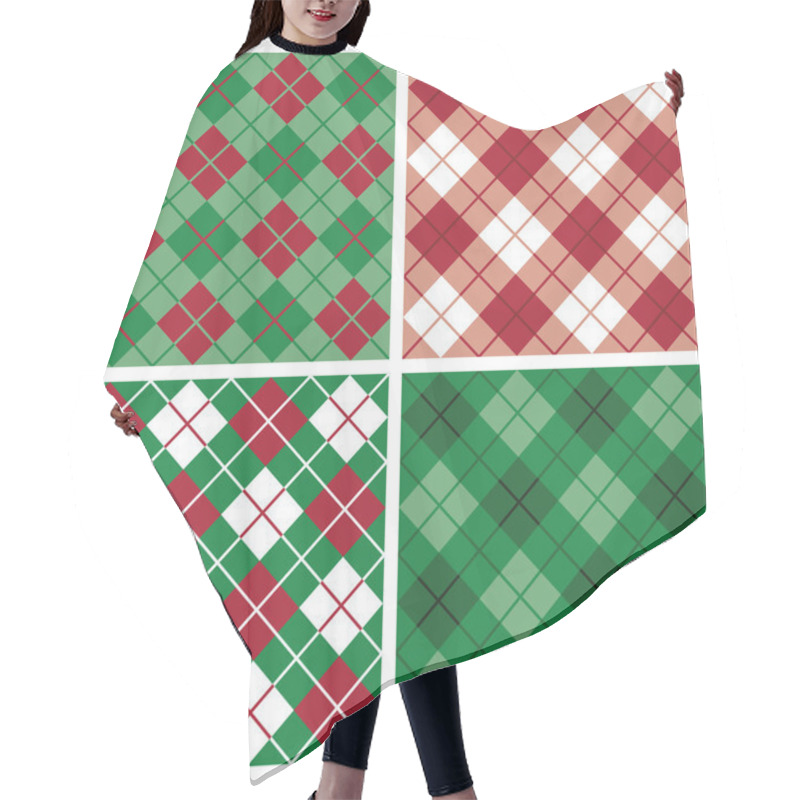 Personality  Argyle-Plaid Pattern In Red And Green Hair Cutting Cape