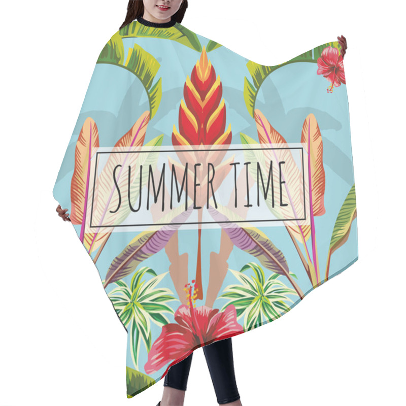 Personality  Slogan Summer Time Leaves And Flowers Blue Background Hair Cutting Cape