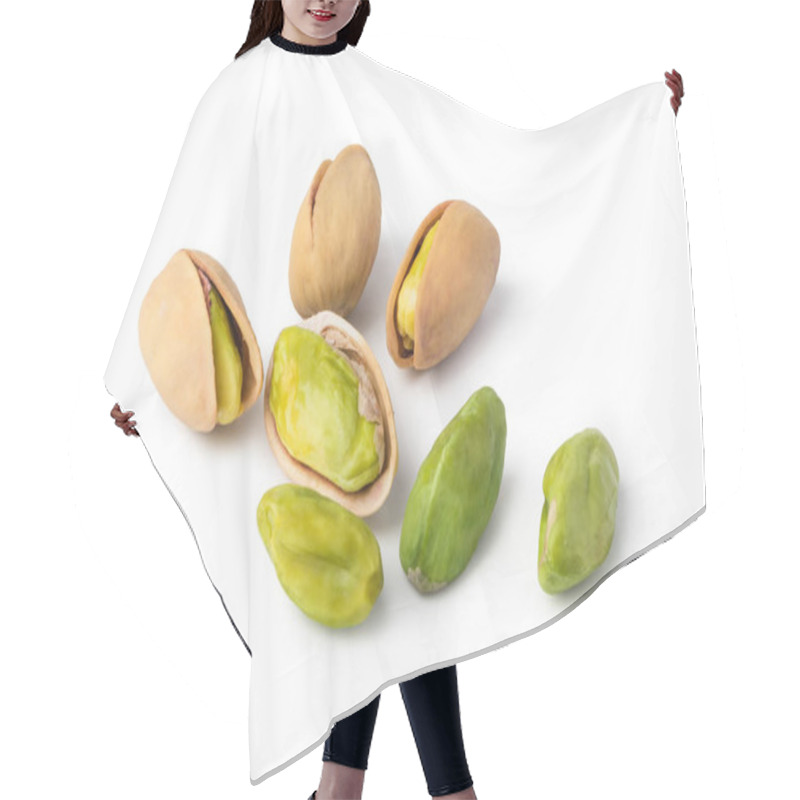 Personality  Pistachio Nuts. Isolated On A White Background. Hair Cutting Cape