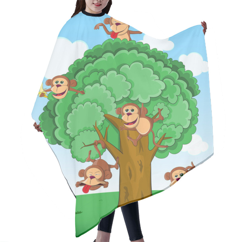 Personality  Many Monkeys Playing On Tree Hair Cutting Cape